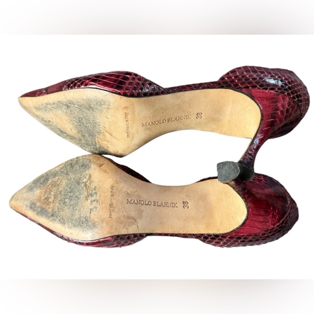 MANOLO BLAHNIK Burgundy D’Orsay Heels Pumps with Suede, Crocodile, Size 8 US​​​ - Picture 10 of 11